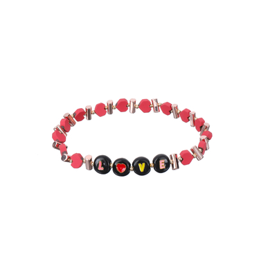 Hematiet Geparelde Alfabetarmbanden, 6mm Rode Hartenliefde Geparelde Armband