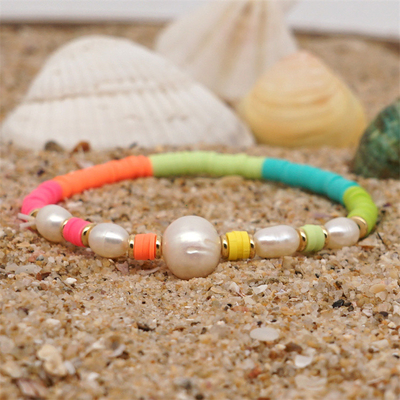 Armband van de de Stijl de Zoetwaterparel van Bohemen, regenboog veelkleurig Polymeer Clay Bracelets