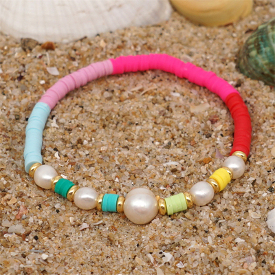 Armband van de de Stijl de Zoetwaterparel van Bohemen, regenboog veelkleurig Polymeer Clay Bracelets