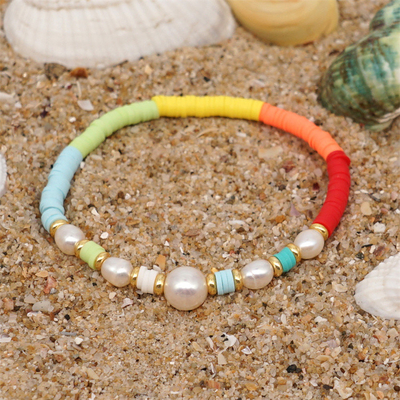 Armband van de de Stijl de Zoetwaterparel van Bohemen, regenboog veelkleurig Polymeer Clay Bracelets