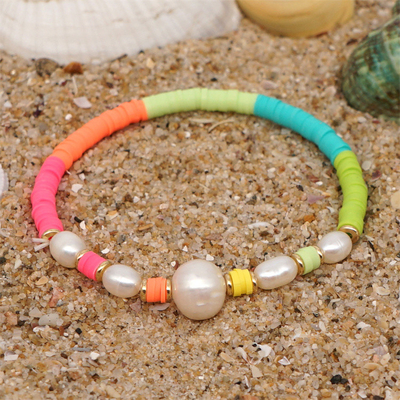 Armband van de de Stijl de Zoetwaterparel van Bohemen, regenboog veelkleurig Polymeer Clay Bracelets