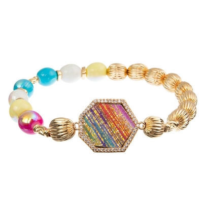Kc-Armband van het Juwelen15g de Met de hand gemaakte Leer, 8mm de Armband van de Regenboogparel