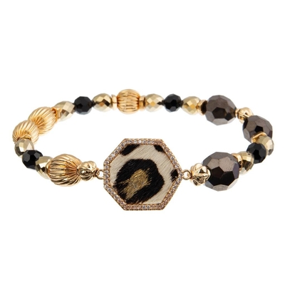 10mm Armband 18.5cm van het Parel Met de hand gemaakte Leer gouden foiled zwart-witte Luipaard