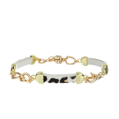 Armbanden van Leathre van het luipaardpaardehaar de Met de hand gemaakte met Gouden Ketting en Magnetische Greep