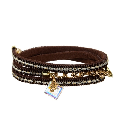 Bohemen het Leerarmbanden van de 3 Lagenomslag met Ketting en Charmes