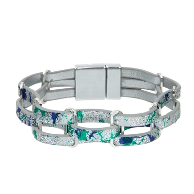 Groene Zilveren Boho 3 Laagketen vlechtte Armbanden van het Omslag de Met de hand gemaakte Leer