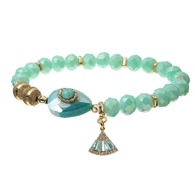 Verglaasde de parel Turkooise Pastelkleur Elastisch Crystal Bracelets met Glas Parelskoord