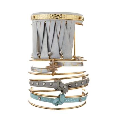 De Armband Open Inspirational Juwelen van vrouwengrey leather bracelet hammer metal