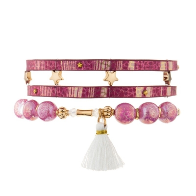 Uitstekende het Leerarmband van de meisjes Roze Macht met Met de hand gemaakte Witte Leeswijzer