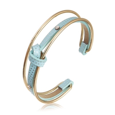Het betaalbare Multimanchet van Dot Blue Leather Bracelet Gold van de Stapelpolka Van regelbare grootte