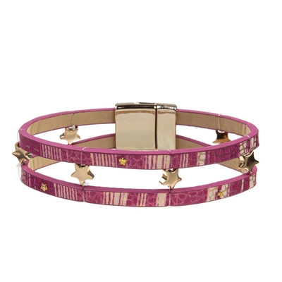 Uitstekende het Leerarmband van de meisjes Roze Macht met Met de hand gemaakte Witte Leeswijzer