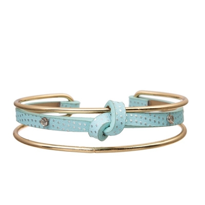 Het betaalbare Multimanchet van Dot Blue Leather Bracelet Gold van de Stapelpolka Van regelbare grootte