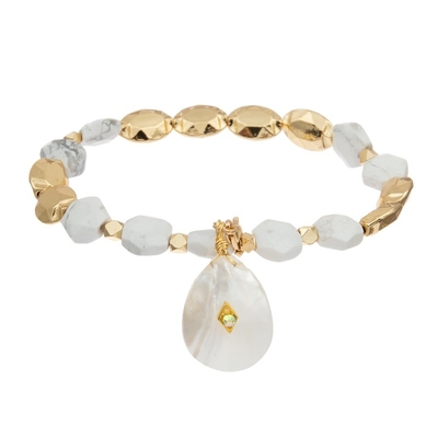 Hexagon Natuurlijke Geparelde Vastgestelde Helende Macht van de Steenarmband met Shell Pendant
