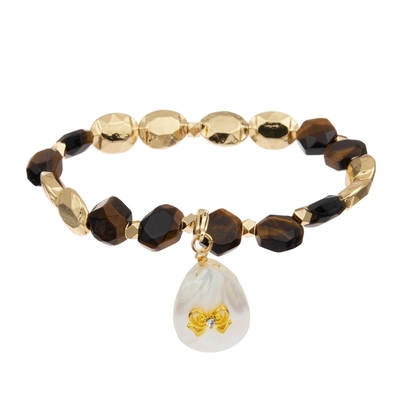 Hexagon Natuurlijke Geparelde Vastgestelde Helende Macht van de Steenarmband met Shell Pendant