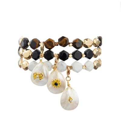 Hexagon Natuurlijke Geparelde Vastgestelde Helende Macht van de Steenarmband met Shell Pendant