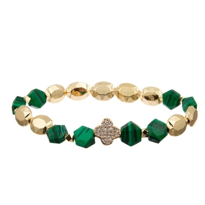 De elastische Armband van de het Bladcharme van Zircon van Malachietparels met Gouden Ketting
