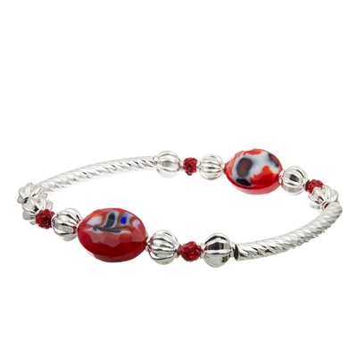 Van het Glascrystal charm bracelet with red van de luipaarddruk de Zilveren Parels