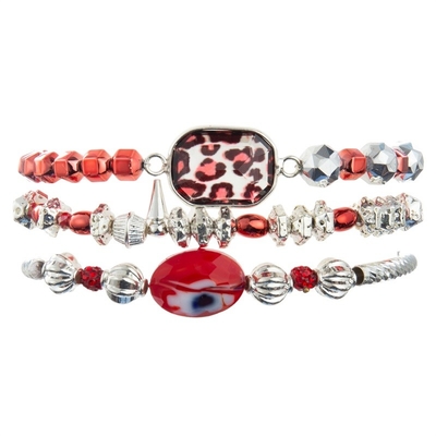 Van het Glascrystal charm bracelet with red van de luipaarddruk de Zilveren Parels