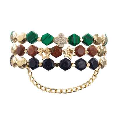 De elastische Armband van de het Bladcharme van Zircon van Malachietparels met Gouden Ketting