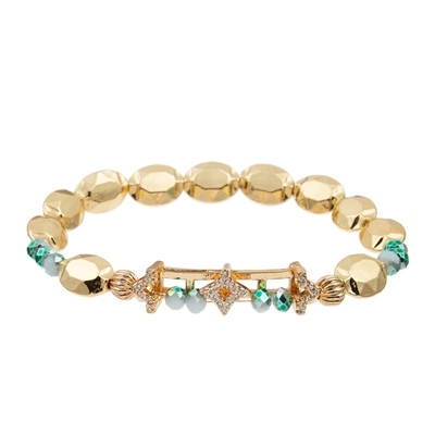 De Charme Met de hand gemaakte Elastische Armbanden van de Zircon Gouden Ster met Vlakke Vormparels voor Meisje