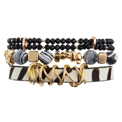 Het met de hand gemaakte Gestreepte Drukleer parelt Armband Zwarte Witte Kleur voor dame