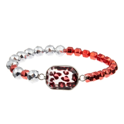 Van het Glascrystal charm bracelet with red van de luipaarddruk de Zilveren Parels