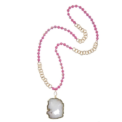 De witte Druzy-Parels van de Tegenhanger Roze Kleur snakken Halsband met Gouden Rand