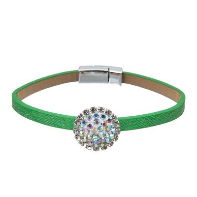Met de hand gemaakte die Armband van het partij de Groene Leer met Minimalistische Zircon-Rotsbal wordt geplaatst
