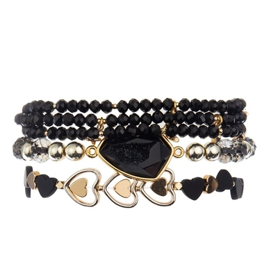 Koele Dameround beads bracelet Vastgestelde Zwarte Facted Kleine Grootte met Druzy-Charme