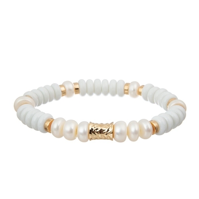 Stapelde de Gouden Geparelde Ruimte van de Zoet waterparel Elastische Armband voor Dame