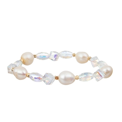 Stapelde de Gouden Geparelde Ruimte van de Zoet waterparel Elastische Armband voor Dame