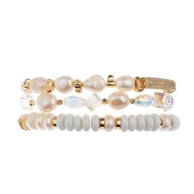 Stapelde de Gouden Geparelde Ruimte van de Zoet waterparel Elastische Armband voor Dame