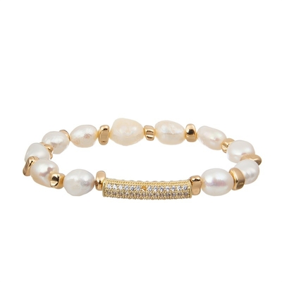 Stapelde de Gouden Geparelde Ruimte van de Zoet waterparel Elastische Armband voor Dame