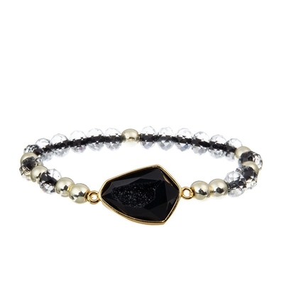 Koele Dameround beads bracelet Vastgestelde Zwarte Facted Kleine Grootte met Druzy-Charme