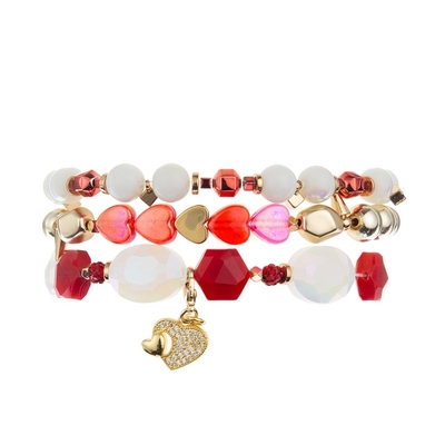 Het gouden Kleurenmetaal parelt Roze Hart Met de hand gemaakte die Armband voor Meisje als Gift wordt geplaatst