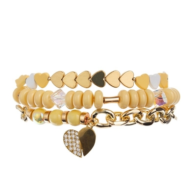 De heldere Gele Halve Kettingshelft parelt Armband met Tegenhanger van het de Liefdehart van 14k de Gouden Zircon