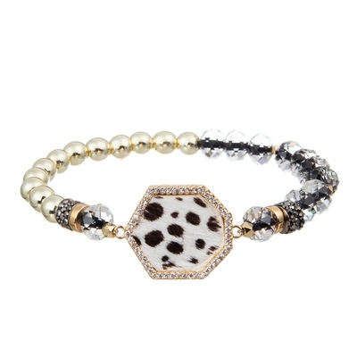 Van het Leerzircon van de Sexangle Gestreepte die Druk de Charmearmband met Speciale Telraamtegenhanger wordt geplaatst