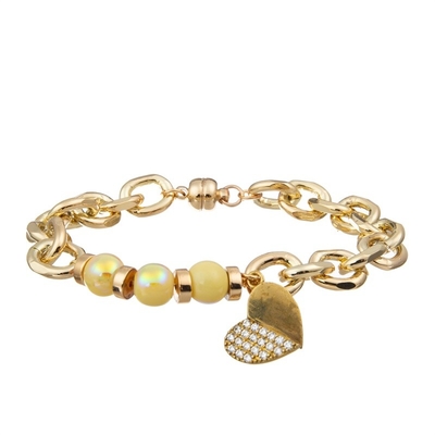De heldere Gele Halve Kettingshelft parelt Armband met Tegenhanger van het de Liefdehart van 14k de Gouden Zircon