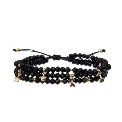 Koele Dameround beads bracelet Vastgestelde Zwarte Facted Kleine Grootte met Druzy-Charme