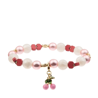 Glas Crystal Handmade Beads Bracelet Faceted met Roze Cherry Charm