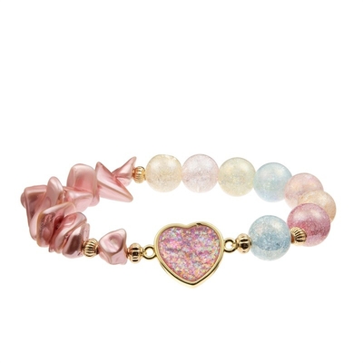 Glas Crystal Handmade Beads Bracelet Faceted met Roze Cherry Charm