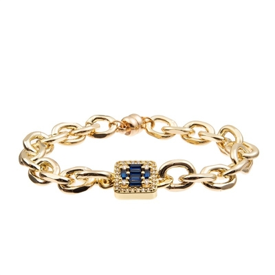 Diep Blauwe Glanzende Diamond Cross Charm Gold Chain-Verbindingsarmband voor Manierdame