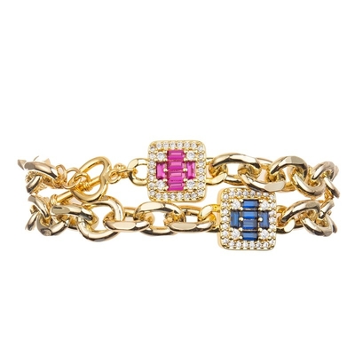 Diep Blauwe Glanzende Diamond Cross Charm Gold Chain-Verbindingsarmband voor Manierdame
