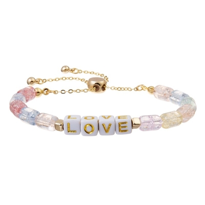Pas de Vierkante Gouden Regelbare Armband van Brievenparels met Gebarsten Crystal Beads aan