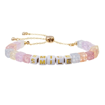 Pas de Vierkante Gouden Regelbare Armband van Brievenparels met Gebarsten Crystal Beads aan
