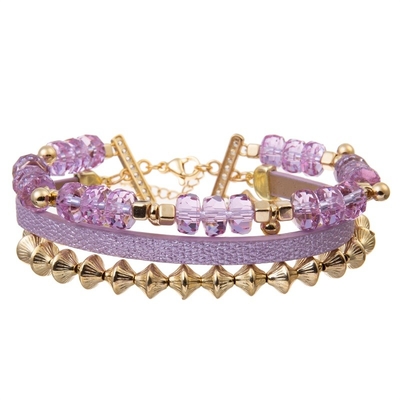 Het Regelbare 0.7mm Elastische Koord van Purple Heart Crystal Beads Bracelet Set With