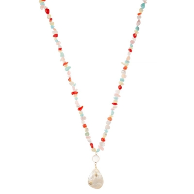 De lente Met de hand gemaakte Geparelde Keten Halsband met Veelkleurige Steenparels Shell Pendant