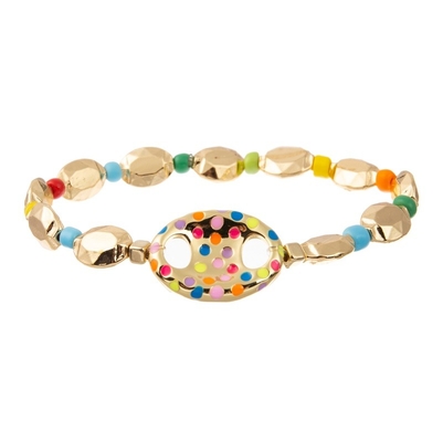 Het gouden de Charmemetaal van de Varkensneus parelt Elastische Met de hand gemaakte Armband met de Parels van het Regenboogzaad