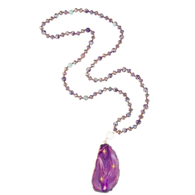 Het glas parelt Met de hand gemaakte Geparelde Halsband met Purpere Agaat Semi Kostbare Tegenhanger