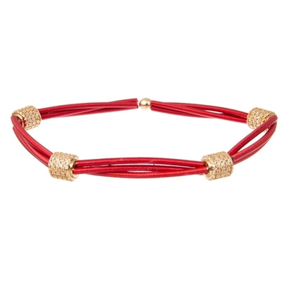 Uitstekende Gouden Metaal Rode Stapelbare Geparelde Elastische Armband voor de Lentemanier